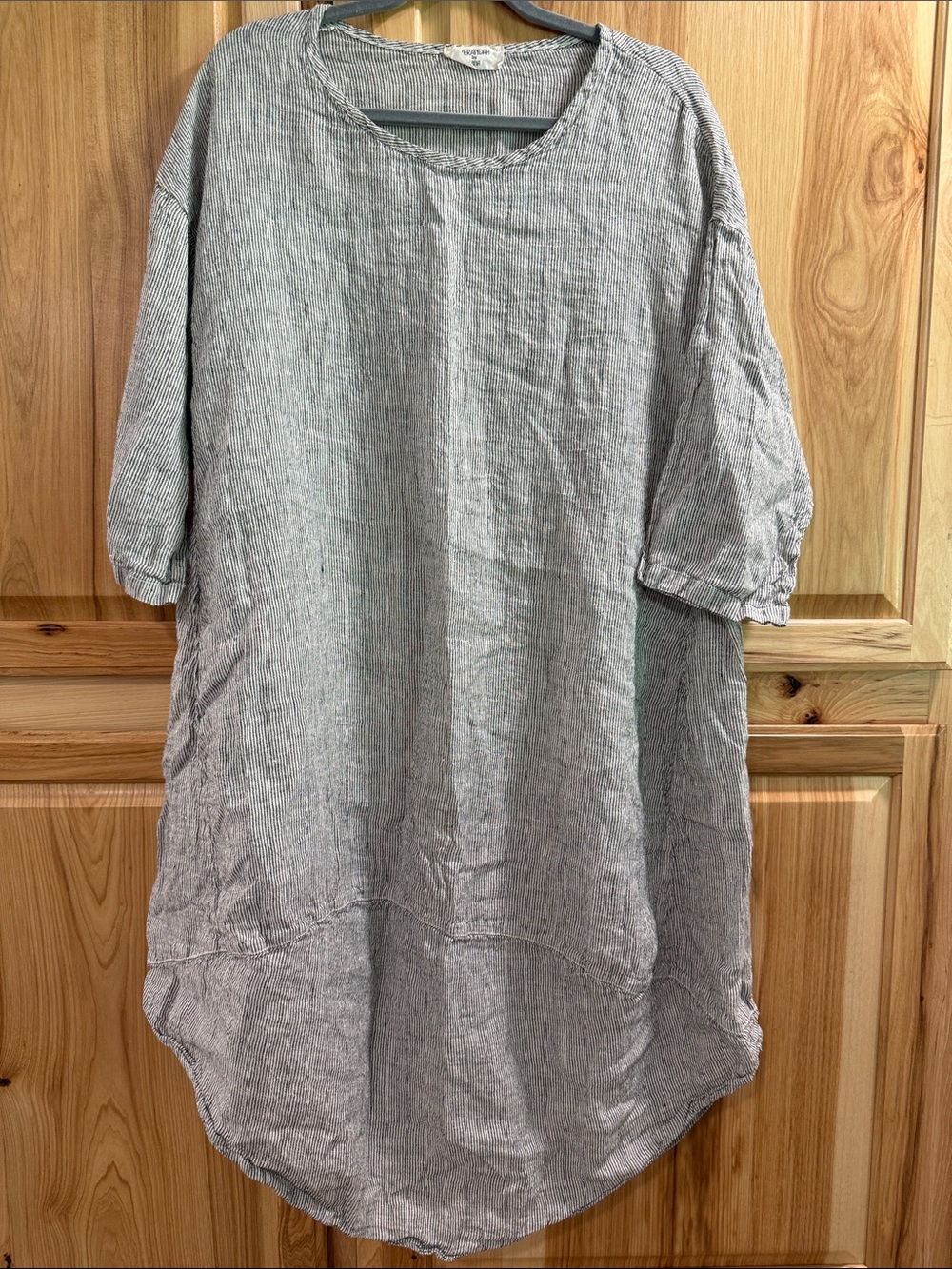 Veranda by Vina Light Black Pinstriped Linen  Oversized Tunic Shirt Dress